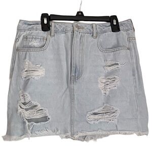 Forever 21 Light Wash Distressed Ripped Denim Jean Skirt. Size Medium
